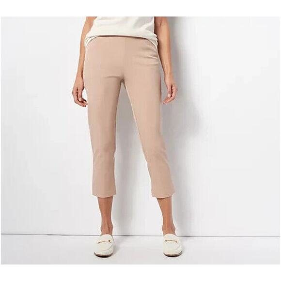 ISAAC MIZRAHI LIVE!‎ NEW $58 24/7 Stretch Crop Pant w/ Pockets Cappuccino 2 Tall - Picture 1 of 2